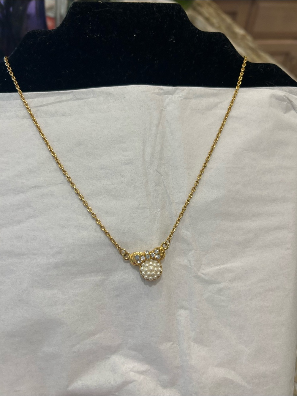 Disney Gold-Tone Pearl Minnie Mouse Pendant Necklace